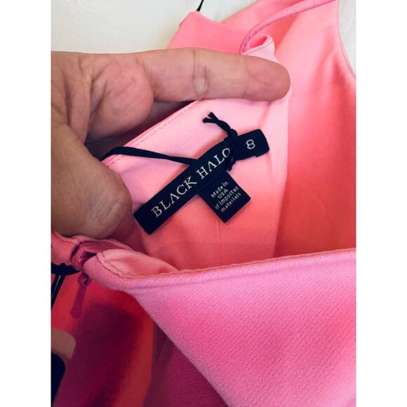 Black Halo Pink  Party midi Marie Dress asymmetrical hem  size 8 - Picture 4 of 14